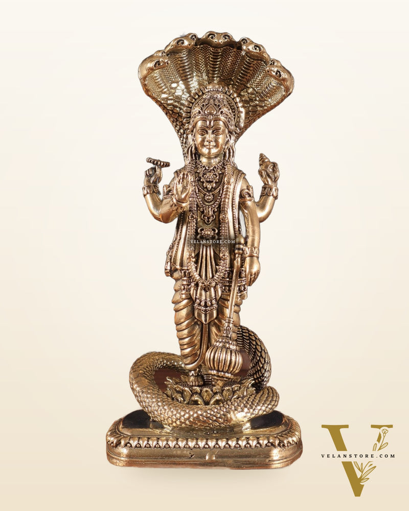 Brass Superfine Lord Vishnu Statue with Sheshanag  idol | 7.5"