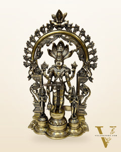 Brass Superfine Lord Vishnu with Garuda and Hanuman Idol - 24" with Thiruvarchi.