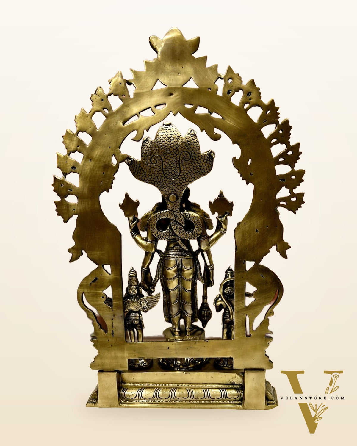 Brass Superfine Lord Vishnu with Garuda and Hanuman Idol - 24" with Thiruvarchi.