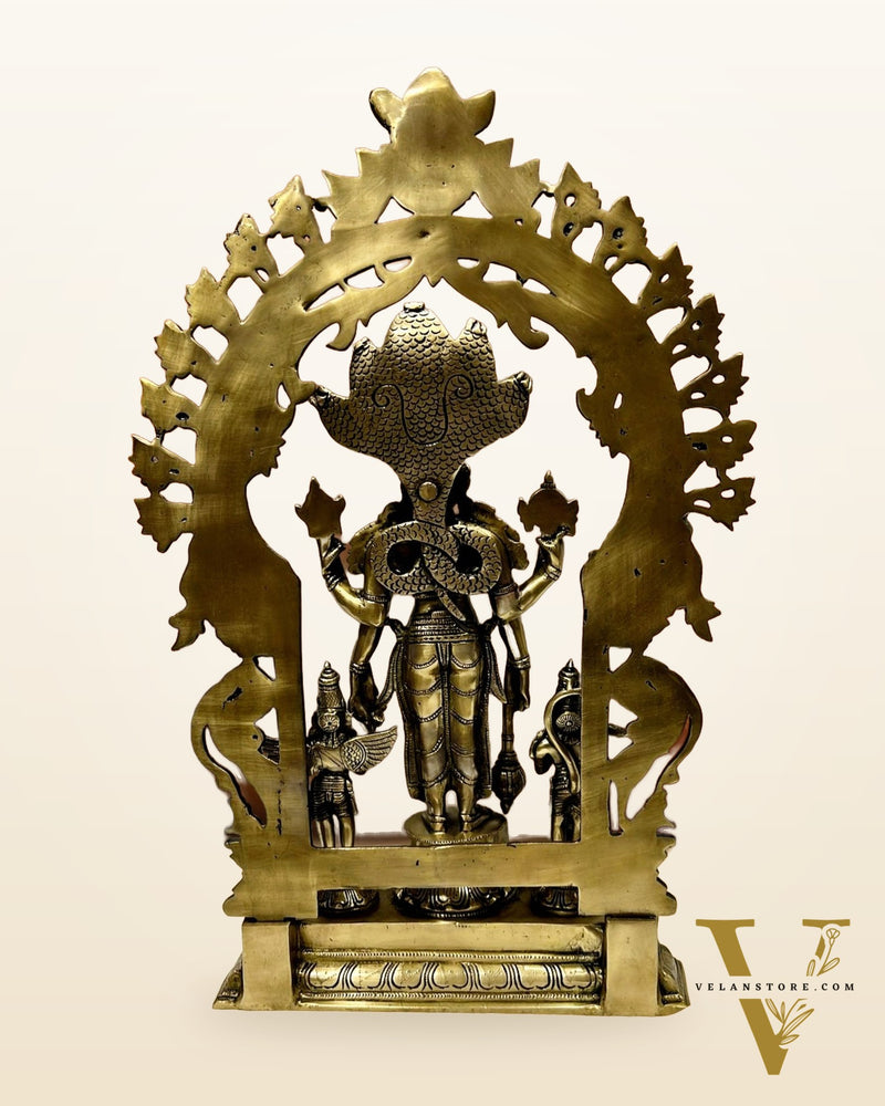 Brass Superfine Lord Vishnu with Garuda and Hanuman Idol - 24" with Thiruvarchi.