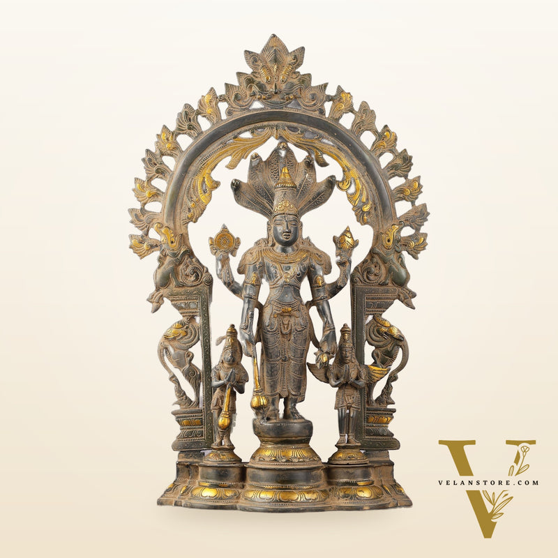 Brass Superfine Lord Vishnu with Garuda and Hanuman Idol - 24"