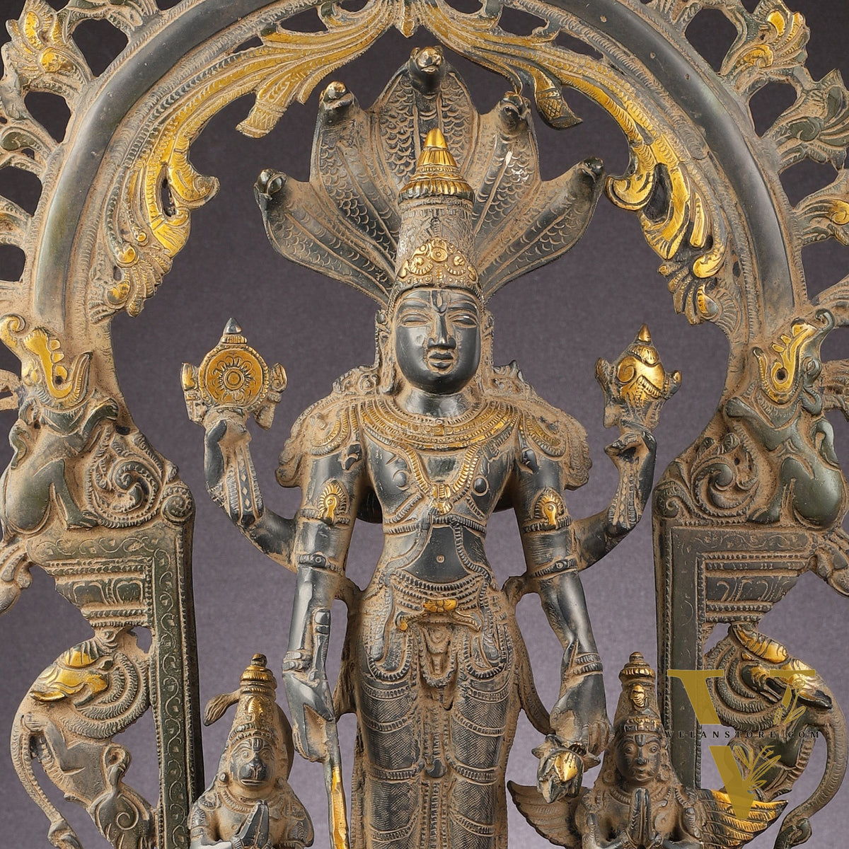 Brass Superfine Lord Vishnu with Garuda and Hanuman Idol - 24"