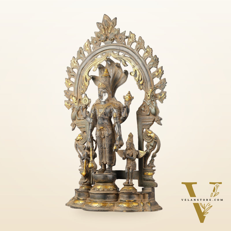 Brass Superfine Lord Vishnu with Garuda and Hanuman Idol - 24"