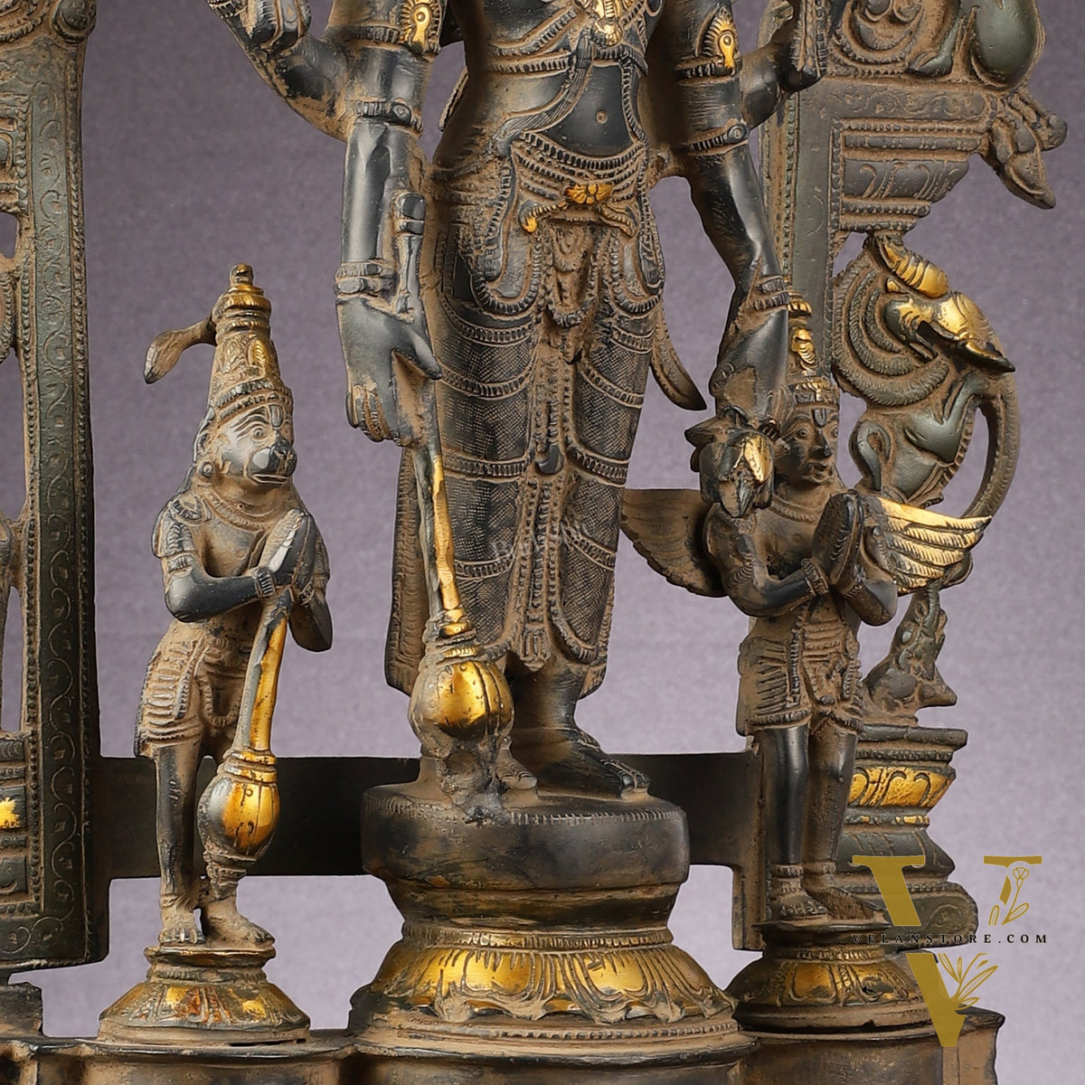 Brass Superfine Lord Vishnu with Garuda and Hanuman Idol - 24"