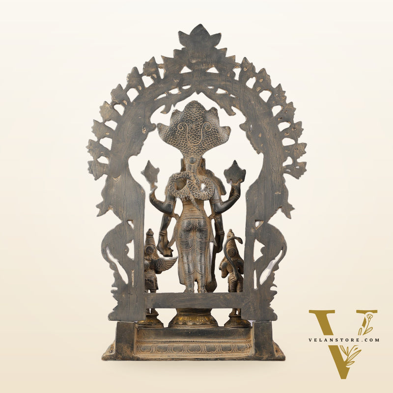 Brass Superfine Lord Vishnu with Garuda and Hanuman Idol - 24"