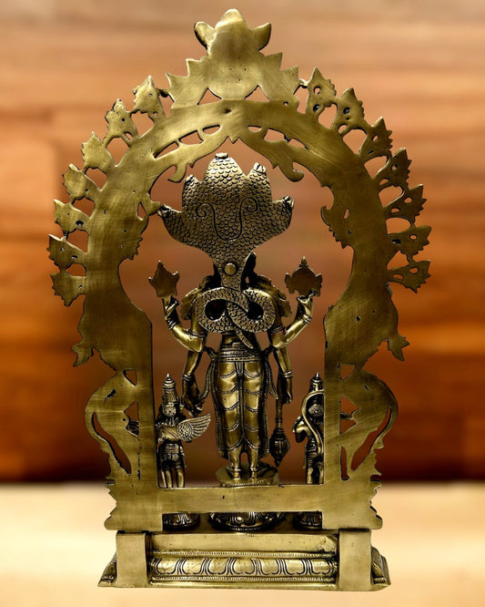 Brass Superfine Lord Vishnu with Garuda and Hanuman Idol - 24" with Thiruvarchi.
