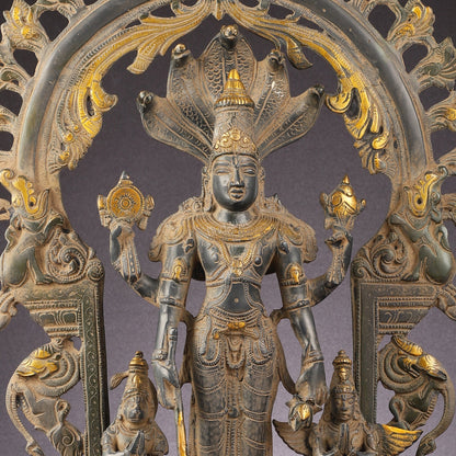 Brass Superfine Lord Vishnu with Garuda and Hanuman Idol - 24"
