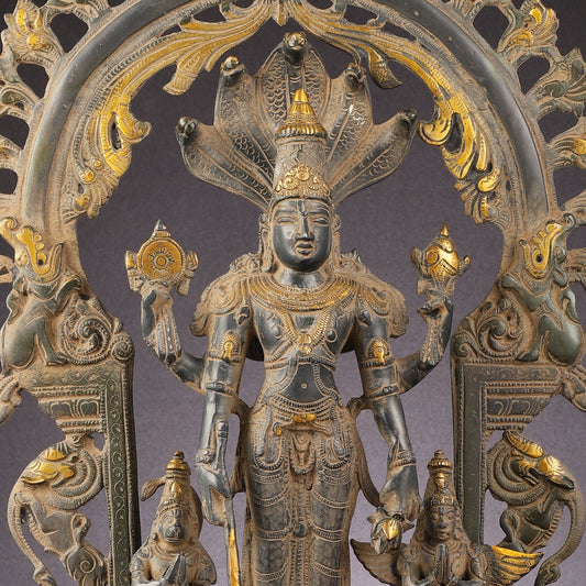 Brass Superfine Lord Vishnu with Garuda and Hanuman Idol - 24"