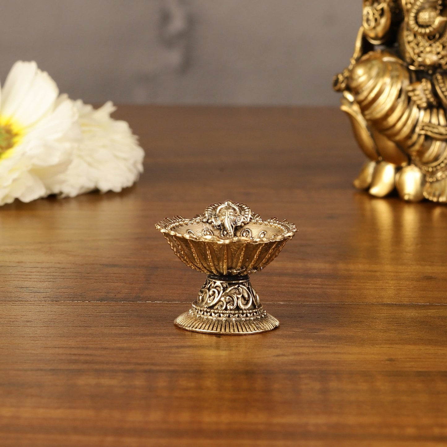 Brass Superfine Miniature Ganesha Diya Oil Lamp - 2"
