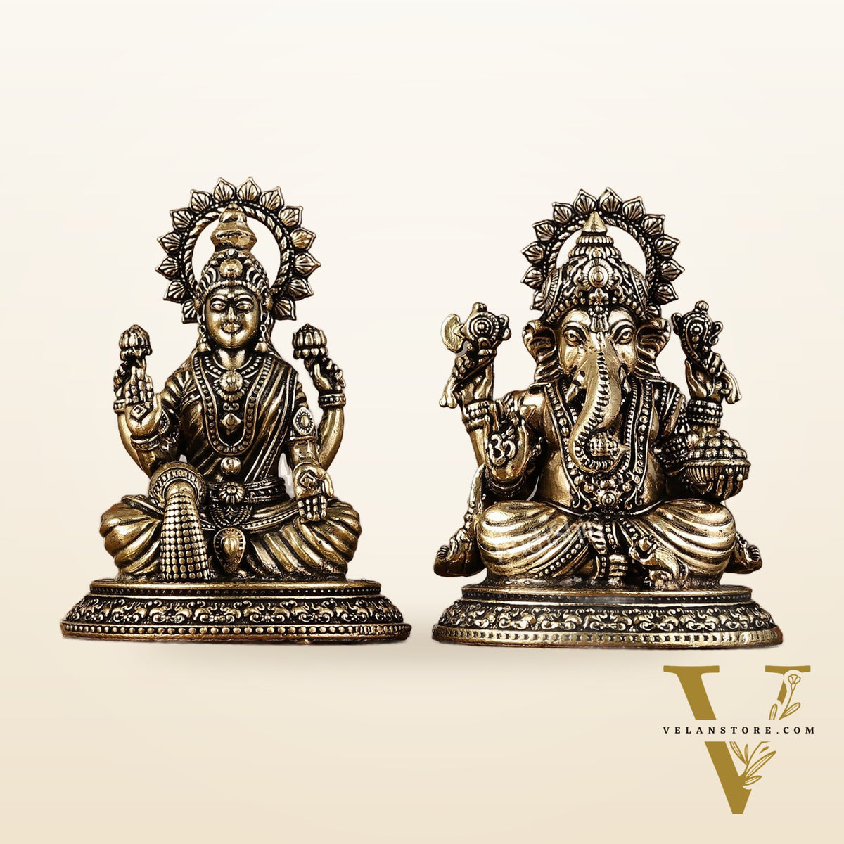 Brass Superfine Miniature Ganesha Lakshmi Duo Lightweight Idols - 3.5" |