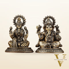 Brass Superfine Miniature Ganesha Lakshmi Duo Lightweight Idols - 3.5" |