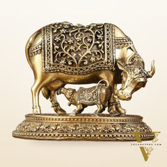 Brass Superfine Miniature Kamdhenu Cow with Calf - 3"