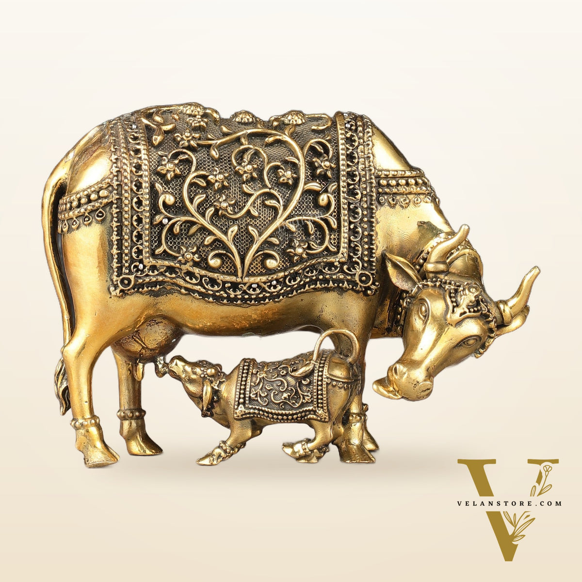 Brass Superfine Miniature Kamdhenu Cow with Calf - 5.5"