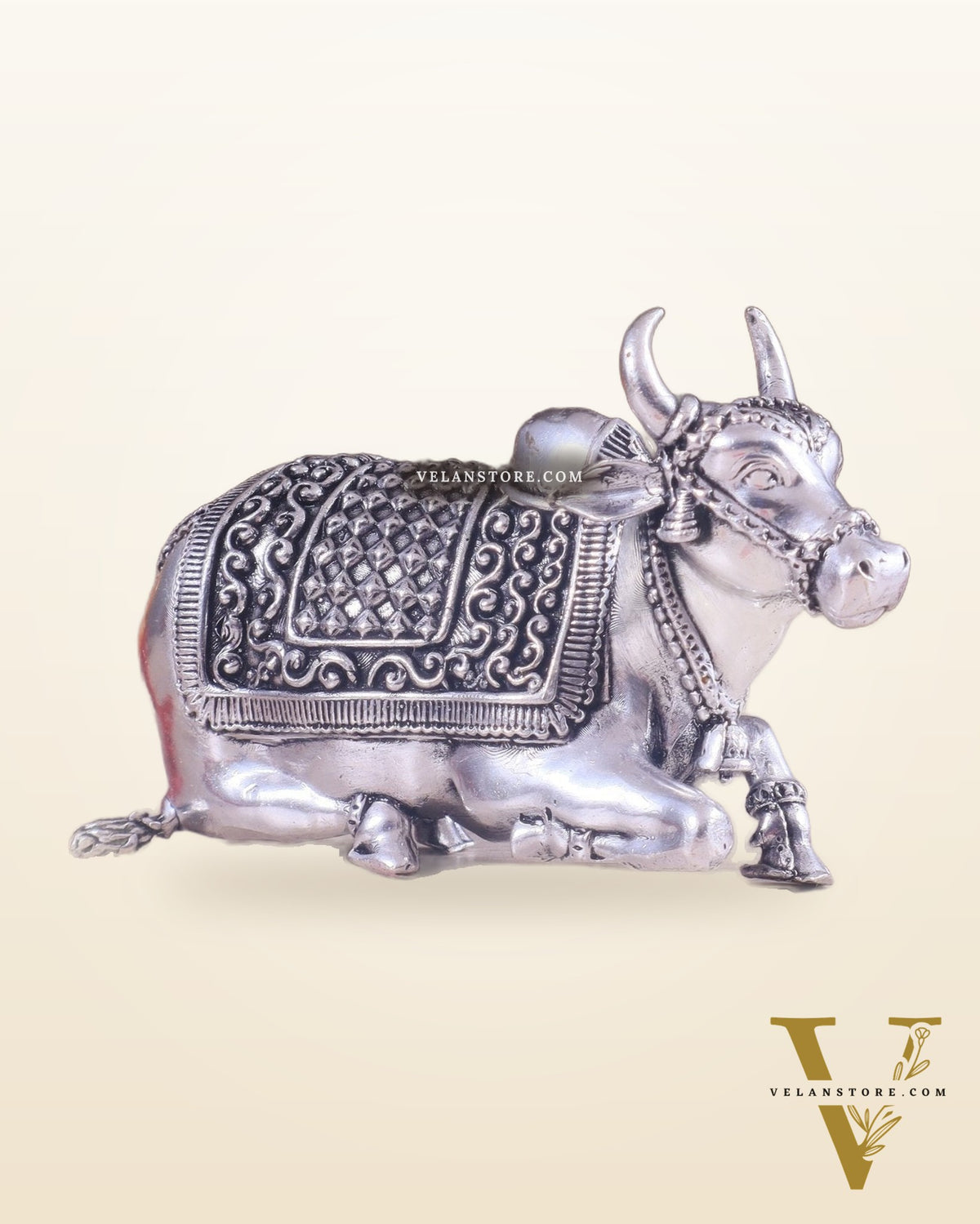 Brass Superfine Miniature Nandi Idol - 4" silver plated