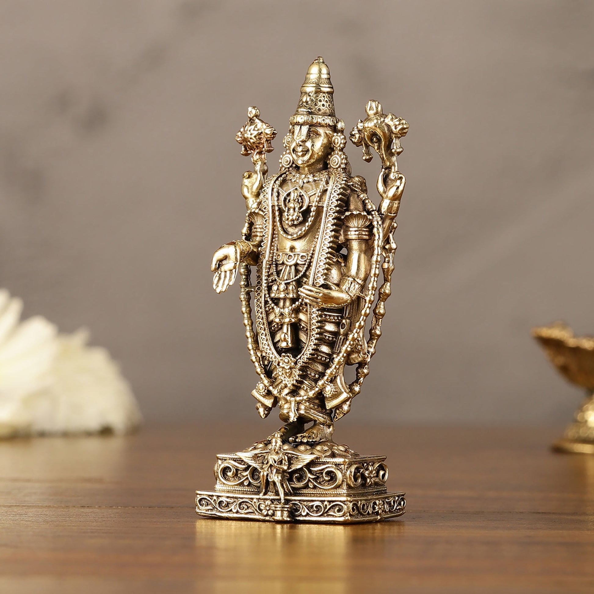 Brass Superfine Miniature Tirupati Balaji Lord Venkateshwara Perumal Idol - 4"