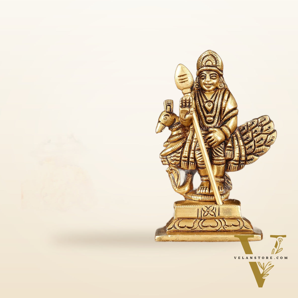 Brass Superfine Murugan Sitting on Peacock Idol - 3.2" Divine Sculpture