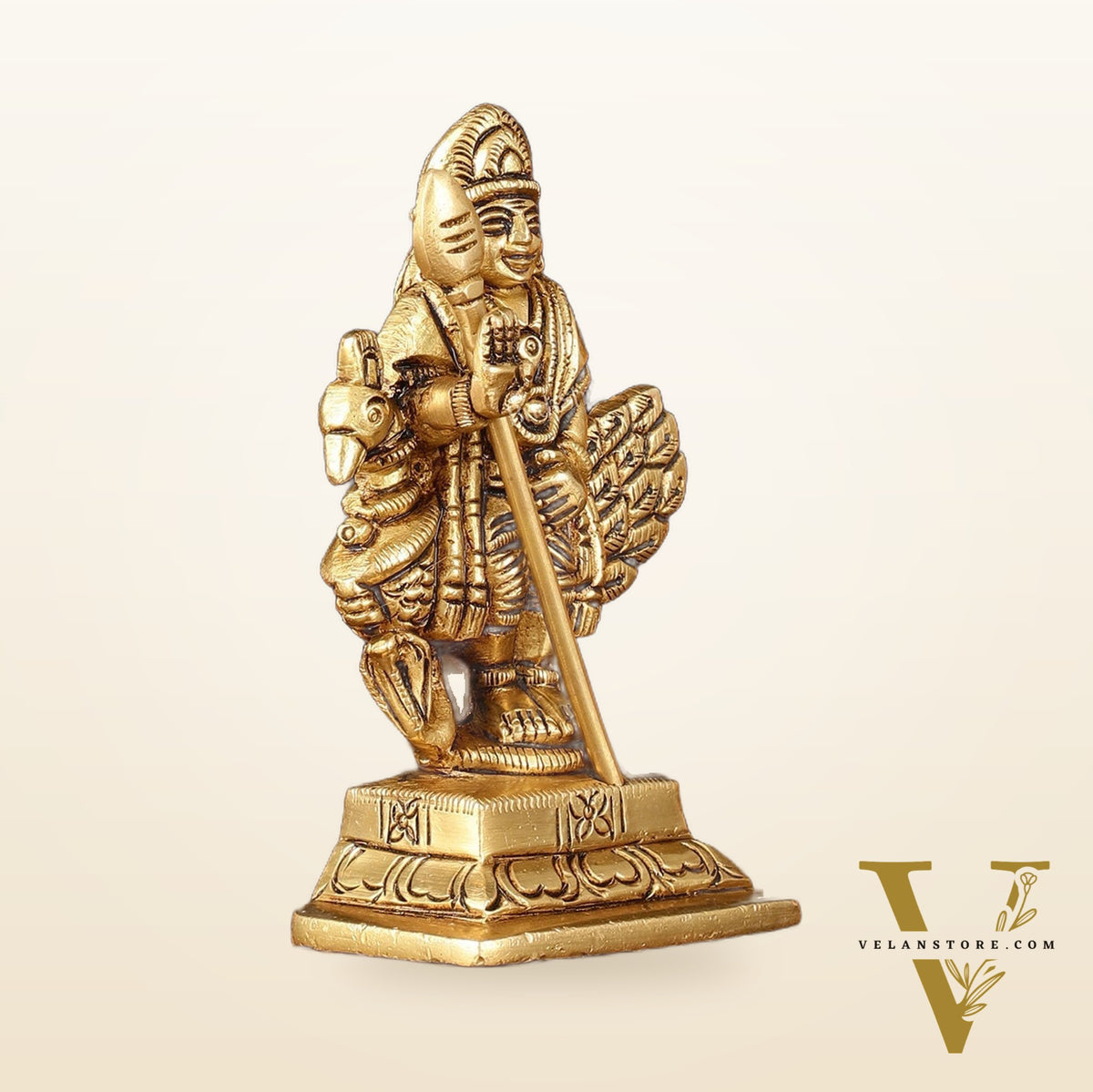 Brass Superfine Murugan Sitting on Peacock Idol - 3.2" Divine Sculpture