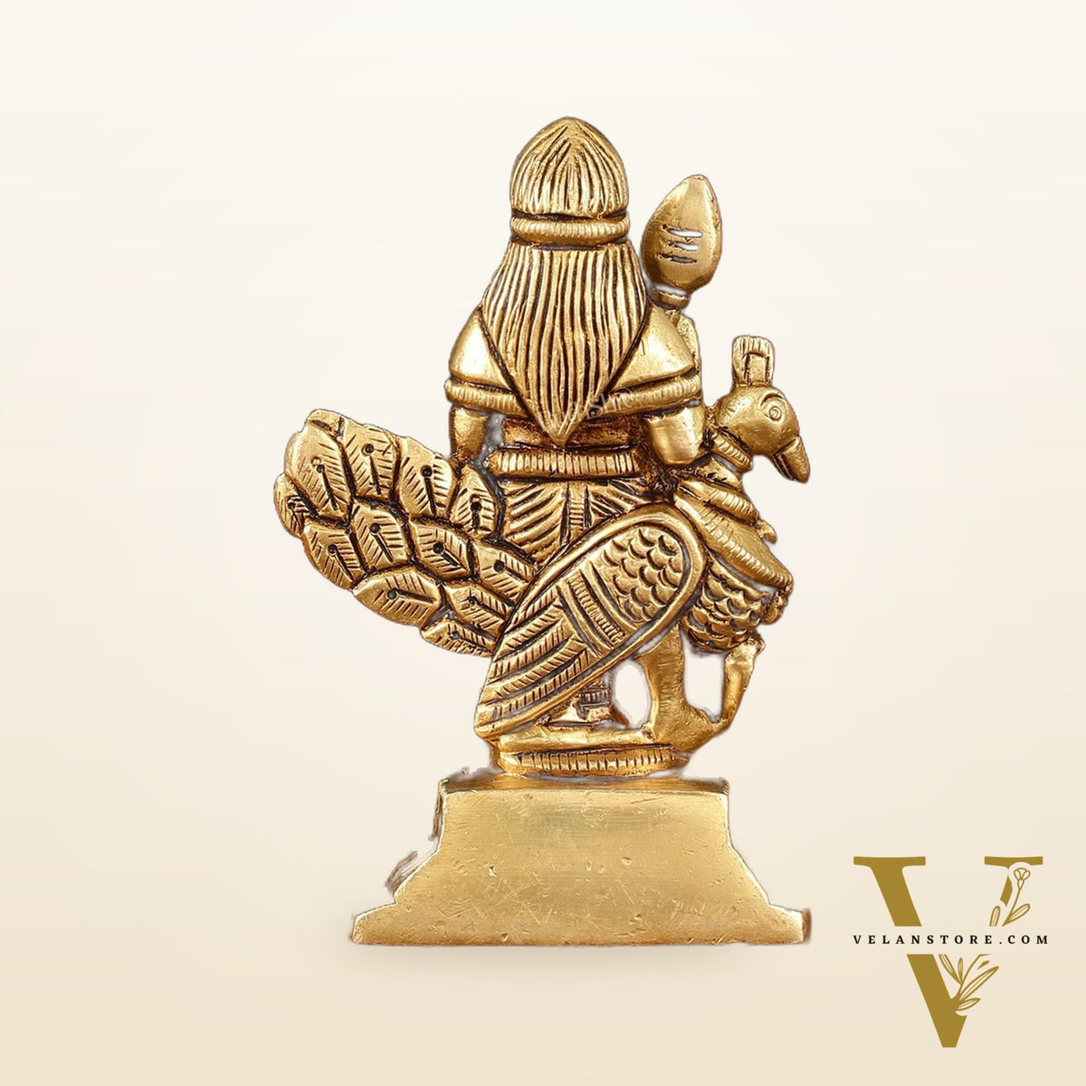 Brass Superfine Murugan Sitting on Peacock Idol - 3.2" Divine Sculpture