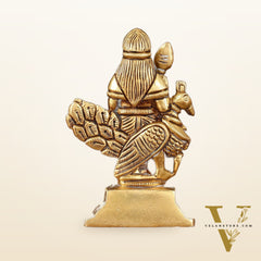 Brass Superfine Murugan Sitting on Peacock Idol - 3.2" Divine Sculpture