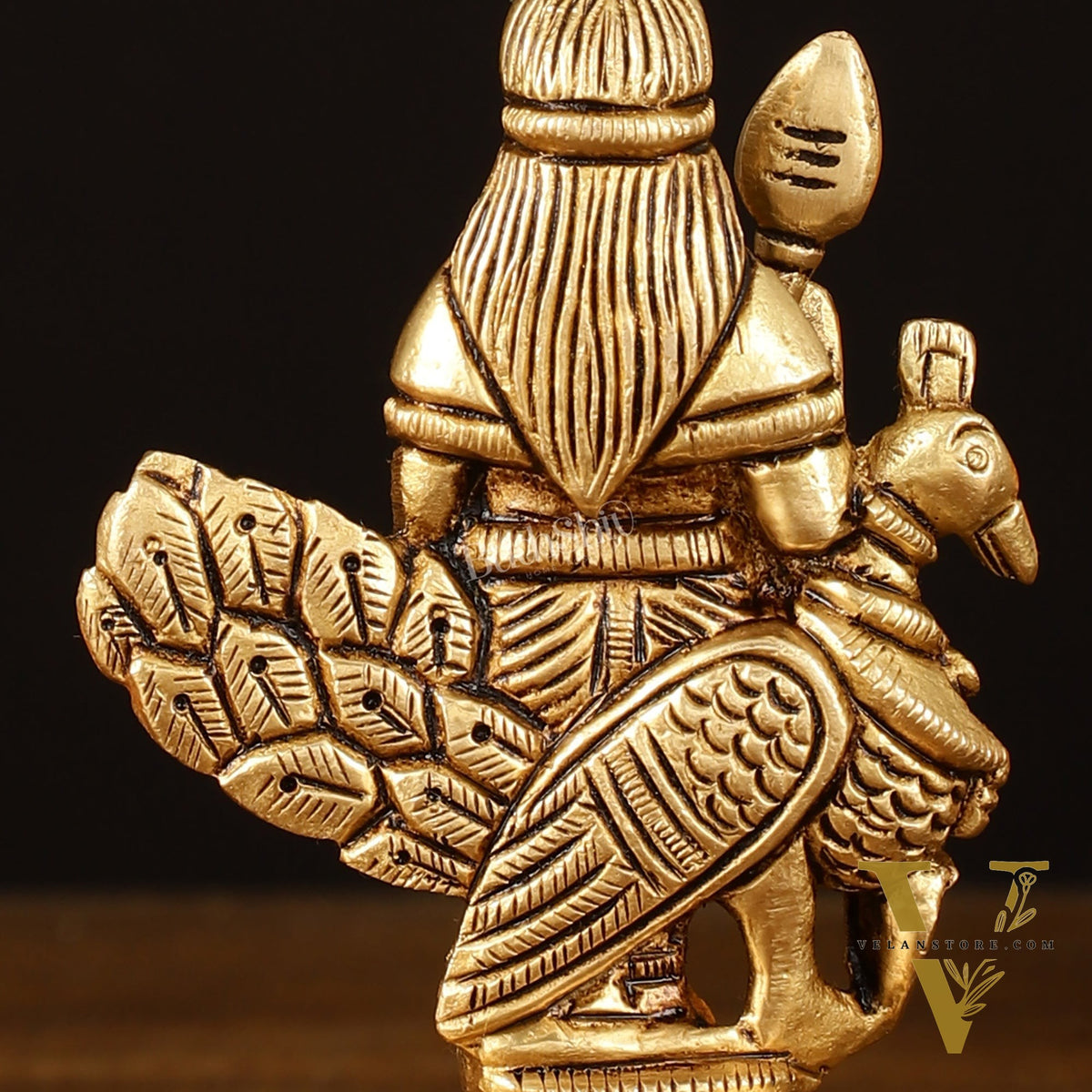 Brass Superfine Murugan Sitting on Peacock Idol - 3.2" Divine Sculpture