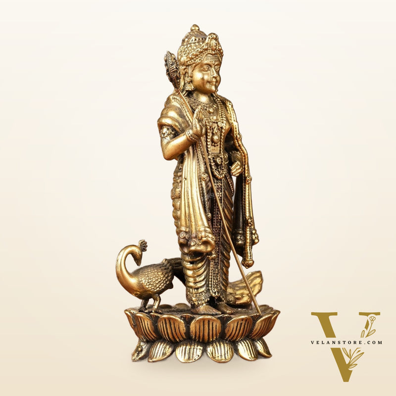 Brass Superfine Murugan Swamy Kartikeya with Peacock Idol | 6.5"