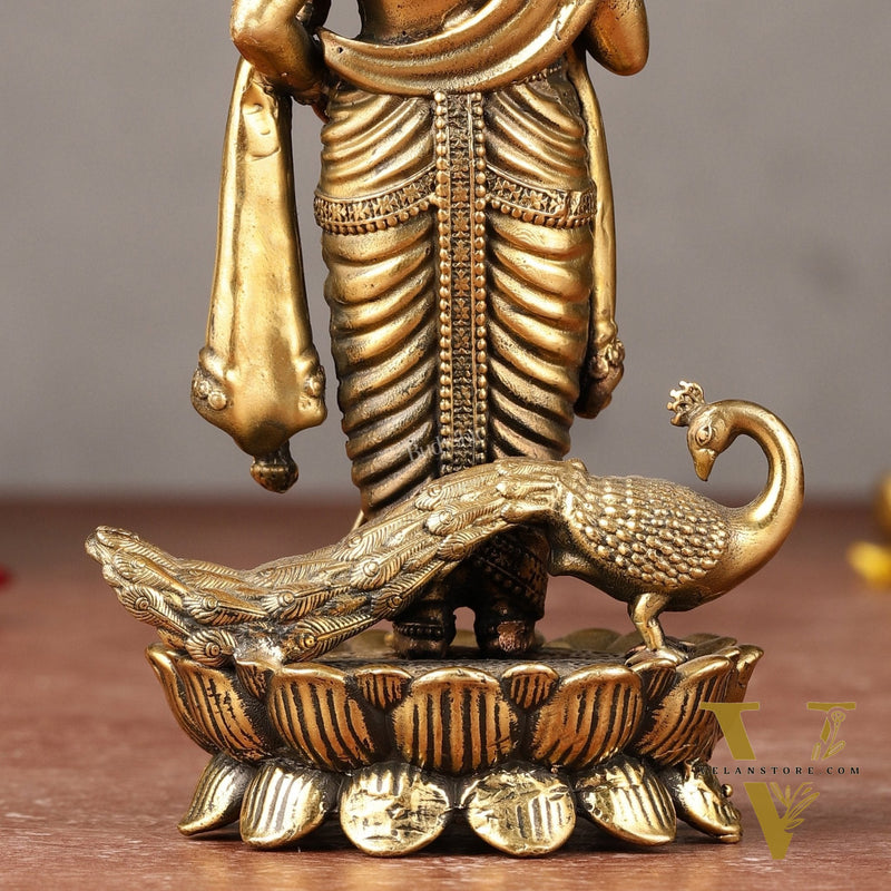Brass Superfine Murugan Swamy Kartikeya with Peacock Idol | 6.5"