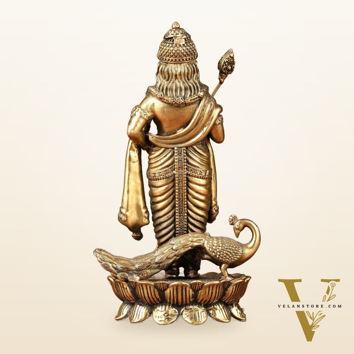 Brass Superfine Murugan Swamy Kartikeya with Peacock Idol | 6.5"