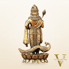 Brass Superfine Murugan Swamy Kartikeya with Peacock Idol | 6.5"