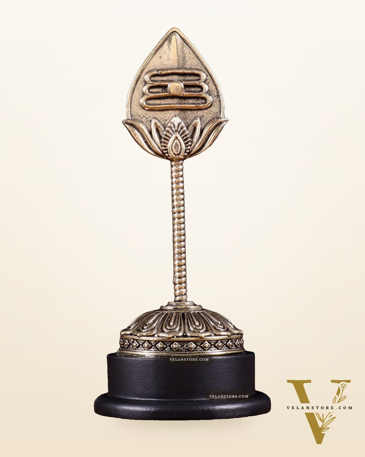 Brass Superfine Murugan Vel with Sturdy MDF Base – 7 Inch