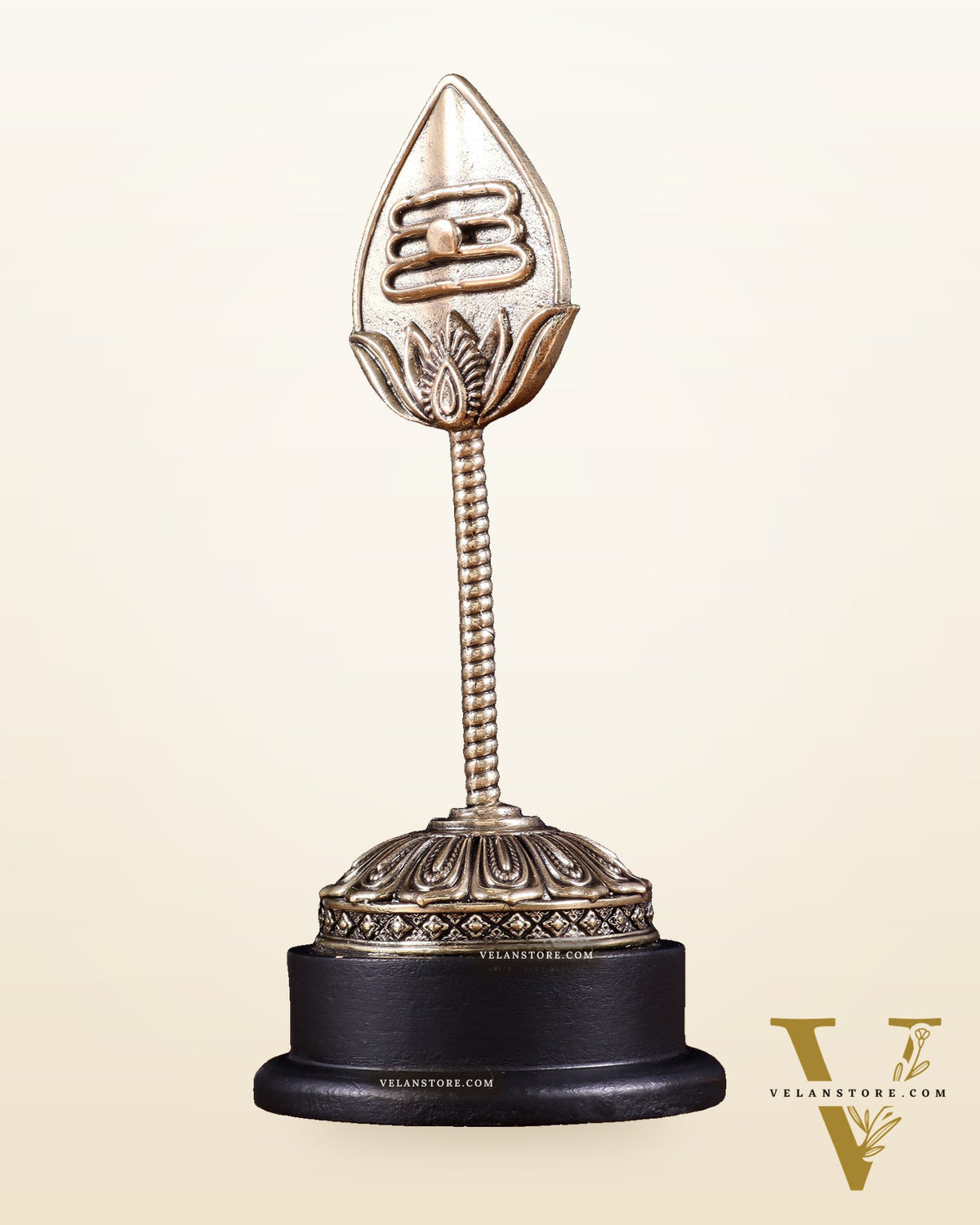 Brass Superfine Murugan Vel with Sturdy MDF Base – 7 Inch