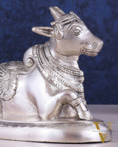 Brass Superfine Nandi Bull Idol | 5.5 inch silver plated