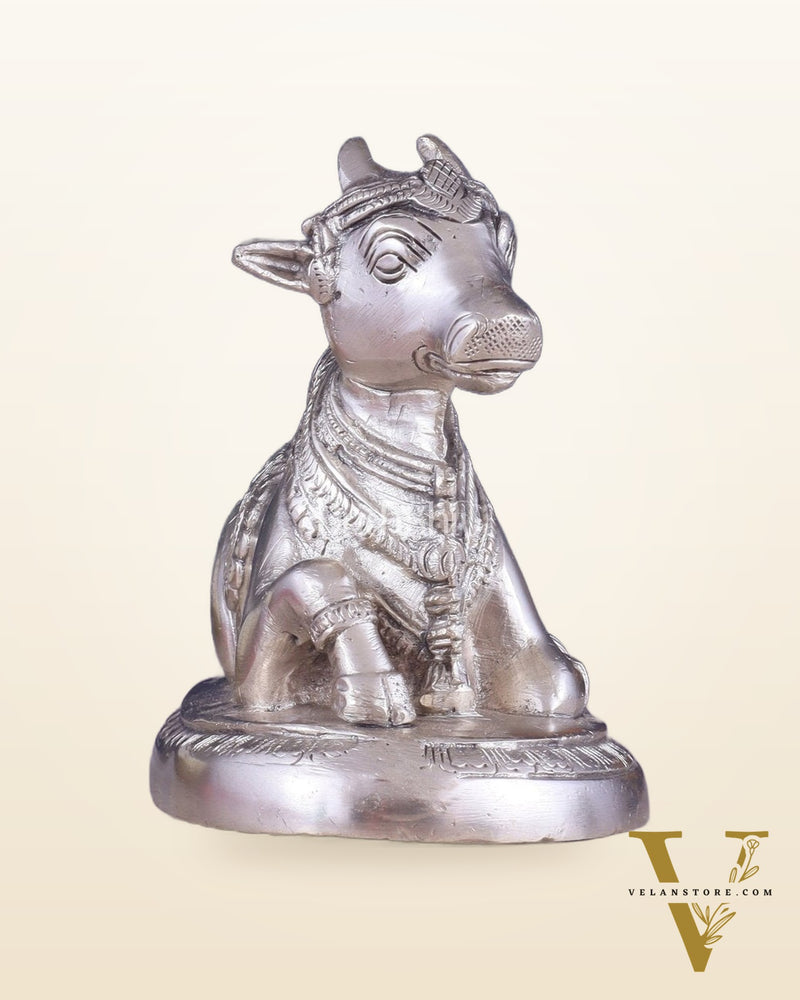 Brass Superfine Nandi Bull Idol | 5.5 inch silver plated