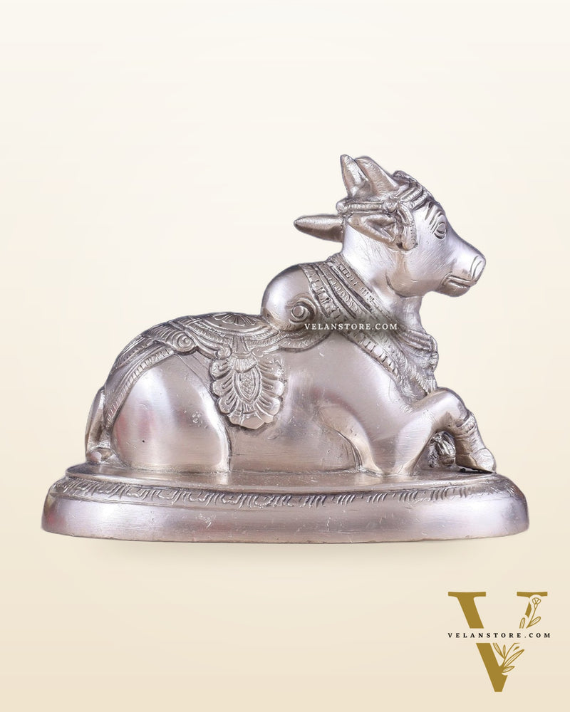 Brass Superfine Nandi Bull Idol | 5.5 inch silver plated