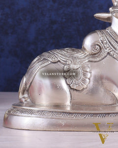 Brass Superfine Nandi Bull Idol | 5.5 inch silver plated