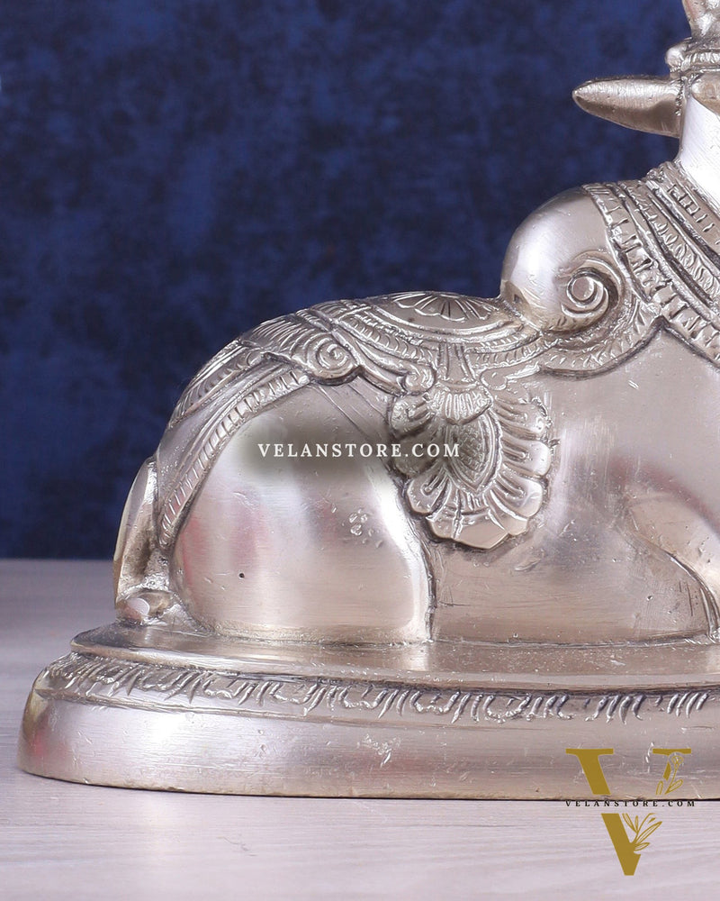 Brass Superfine Nandi Bull Idol | 5.5 inch silver plated