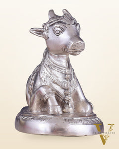 Brass Superfine Nandi Bull Idol | 5.5 inch silver plated