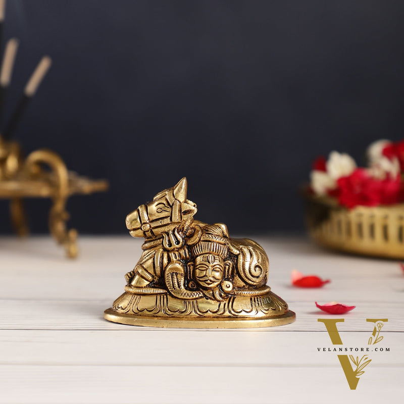 Brass Superfine Nandi Bull Idol | Shiv Gauri Carvings 3.5 inch