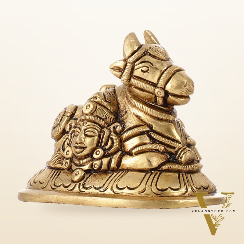 Brass Superfine Nandi Bull Idol | Shiv Gauri Carvings 3.5 inch
