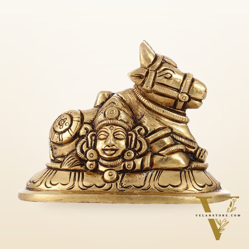 Brass Superfine Nandi Bull Idol | Shiv Gauri Carvings 3.5 inch