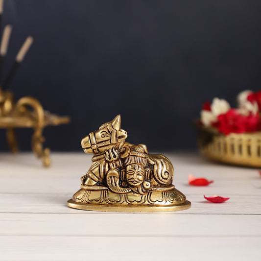 Brass Superfine Nandi Bull Idol | Shiv Gauri Carvings 3.5 inch