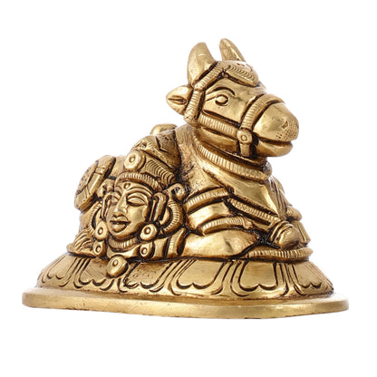 Brass Superfine Nandi Bull Idol | Shiv Gauri Carvings 3.5 inch