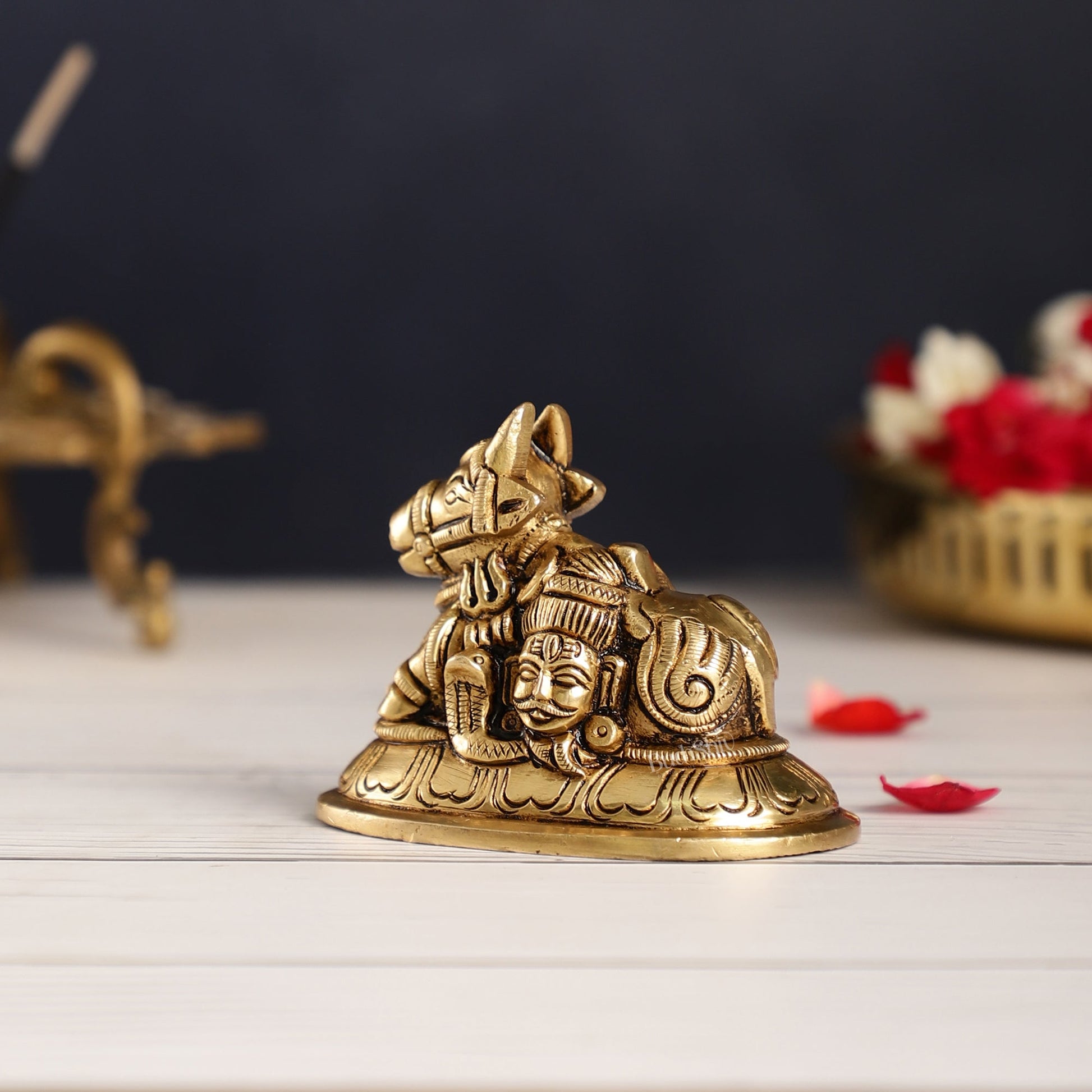 Brass Superfine Nandi Bull Idol | Shiv Gauri Carvings 3.5 inch