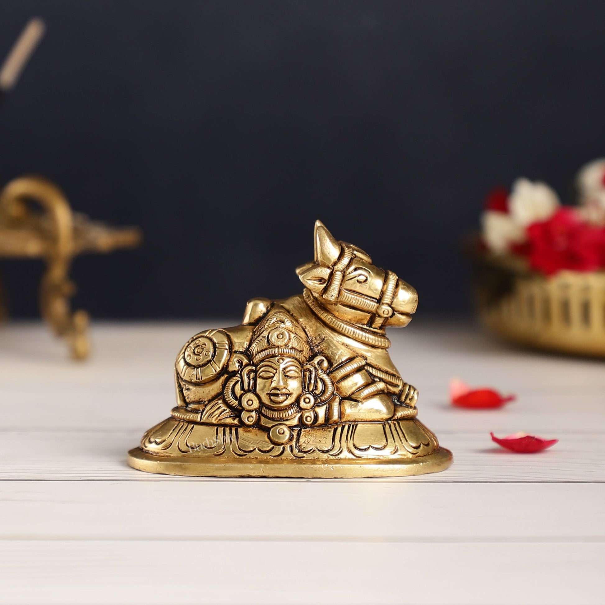 Brass Superfine Nandi Bull Idol | Shiv Gauri Carvings 3.5 inch