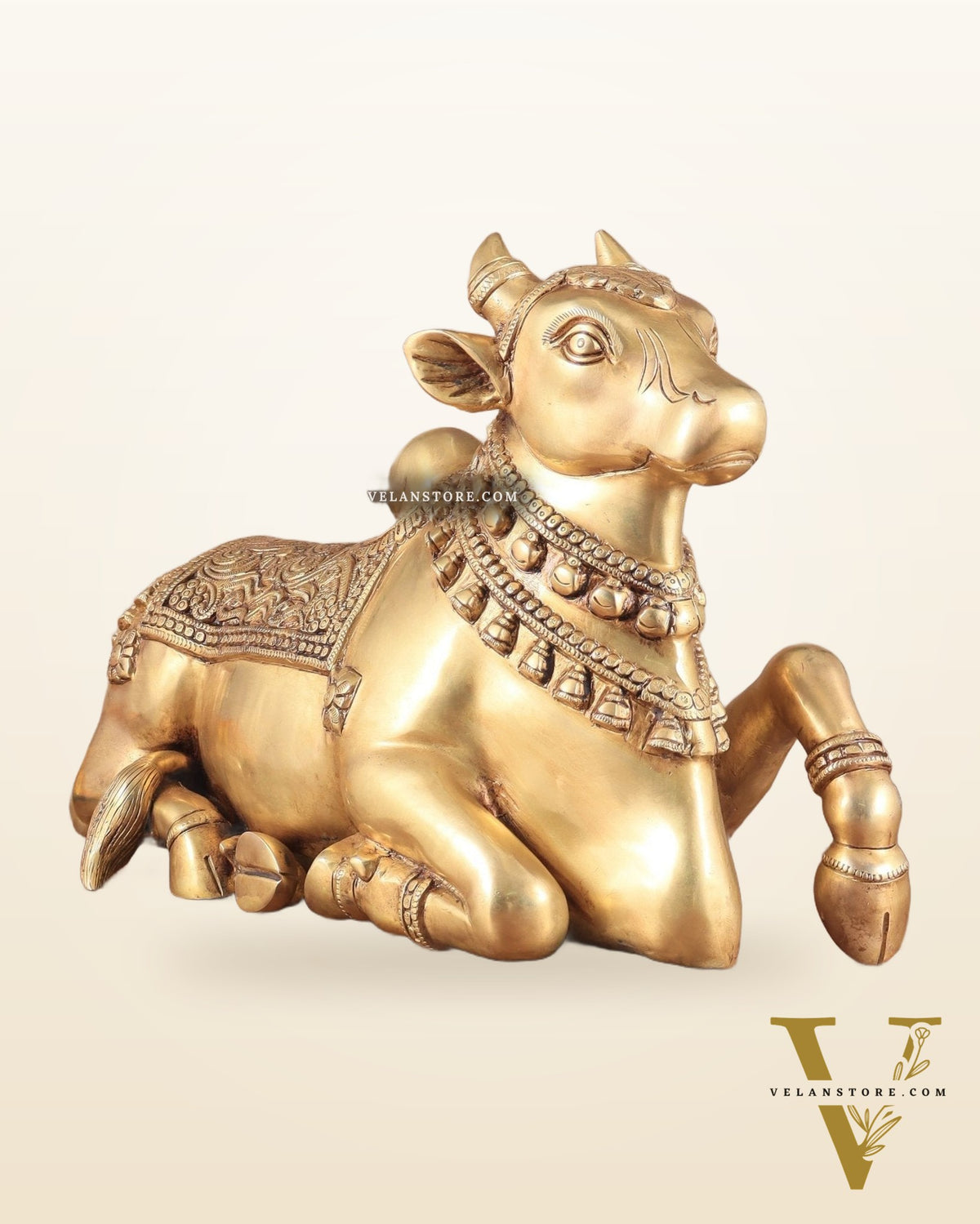 Brass Superfine Nandi Sculpture with Enhanced Carvings 18"