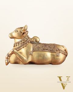 Brass Superfine Nandi Sculpture with Enhanced Carvings 18"