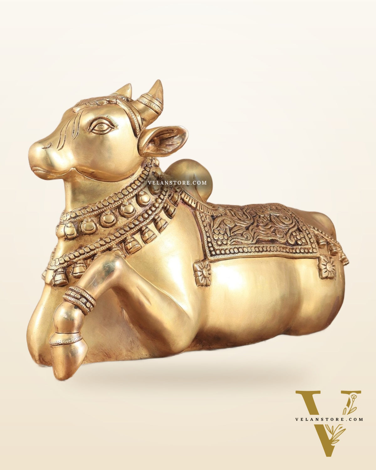 Brass Superfine Nandi Sculpture with Enhanced Carvings 18"
