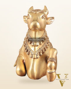 Brass Superfine Nandi Sculpture with Enhanced Carvings 18"