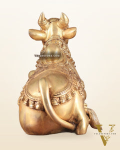 Brass Superfine Nandi Sculpture with Enhanced Carvings 18"