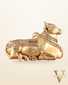 Brass Superfine Nandi Sculpture with Enhanced Carvings 18"
