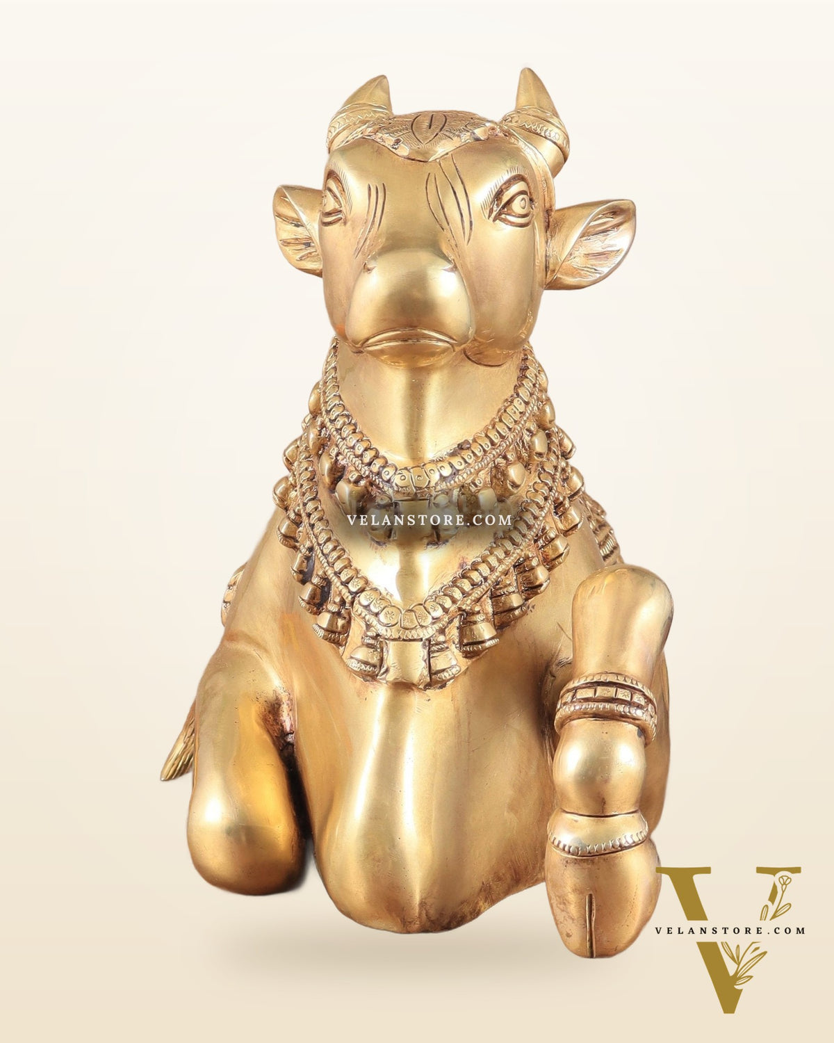 Brass Superfine Nandi Sculpture with Enhanced Carvings 18"